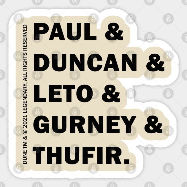 Dune name list Sticker by valentinahramov